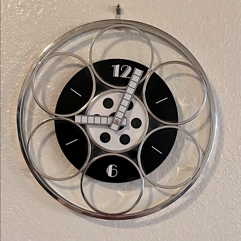 Millie 1220 Silver and Black Movie Reel Wall Clock - working